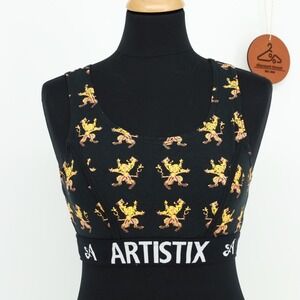 Artistix Fashion Black Lion Graphic Logo Band Sports Bra‎ Size XS NWT Athleisure